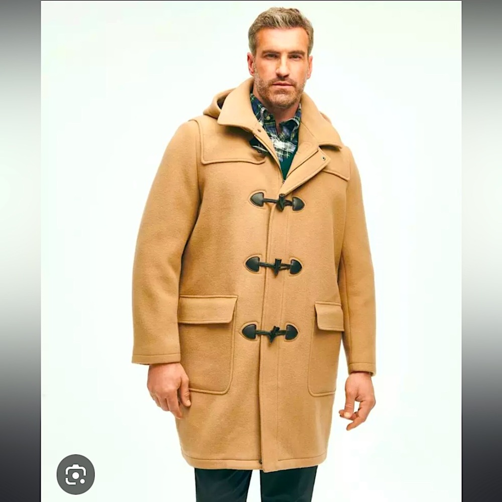 Classic Lakewood camel wool coat with toggle + zipper closure plaid lining L|XL